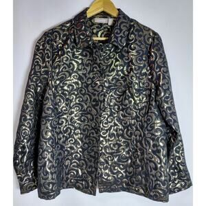 NWT Chico's ST0030489 Floral Jacquard Jacket Black Long Sleeve Lined Size 2